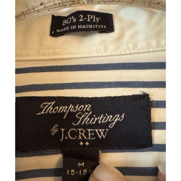 J Crew Thompson Shirtings M 15 15 1/2 80s 2 Ply Blue White Striped Men's Shirt - Picture 2 of 7